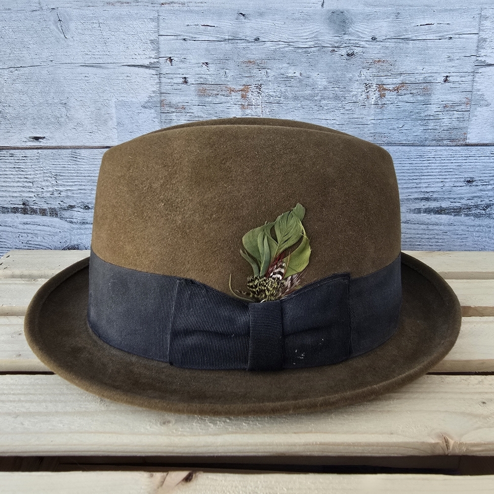 Vintage Stetson Medalist Fedora Hat Felt Feathers Western Size 6 7/8